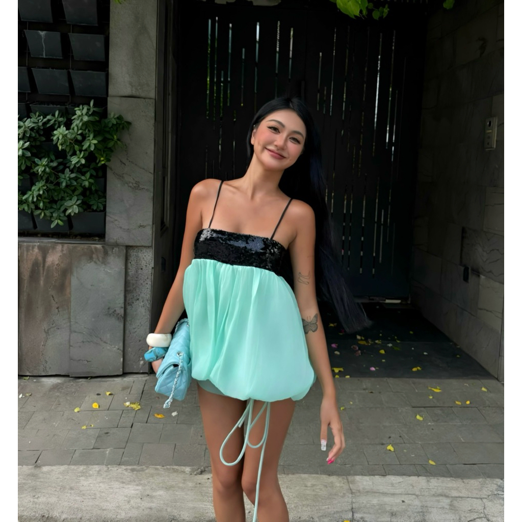 SA HARVE | เสื้อฟักทอง PEARL GREEN พร้อมเลื่อม (เฉพาะเสื้อ) - TIFFANY SEQUIN BABYDOLL | ทีเอสบี