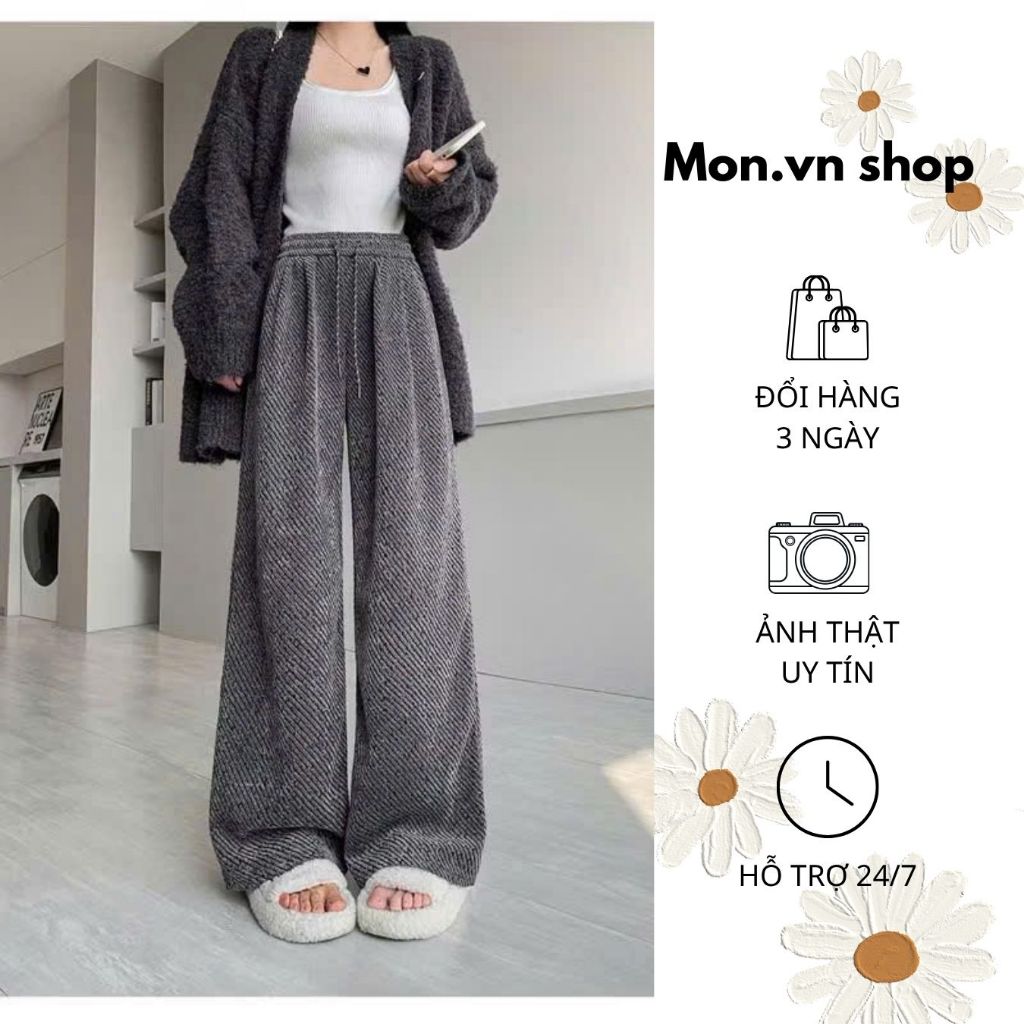 Ulzzang Mon Shop สไตล์กํามะหยี่กางเกงขากว้างหนาหลวมกางเกงทางการเอวสูง Ulzzang Mon Shop สไตล์