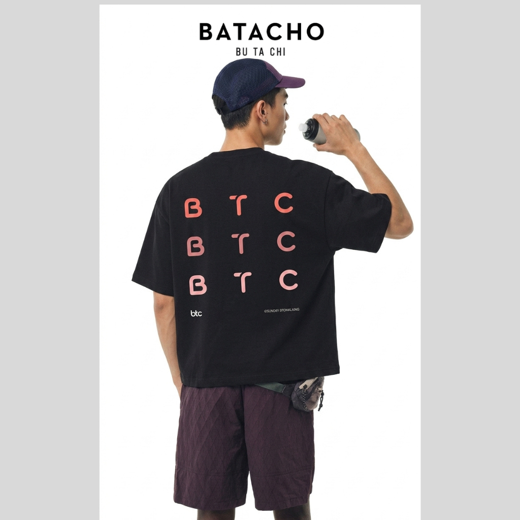 BATACHO family เสื้อยืด Boxy พรีเมี่ยมสําหรับผู้ชายและผู้หญิงลาย BTC 3 SENTENCES ผ้าคอตตอนคู่หวีระดั