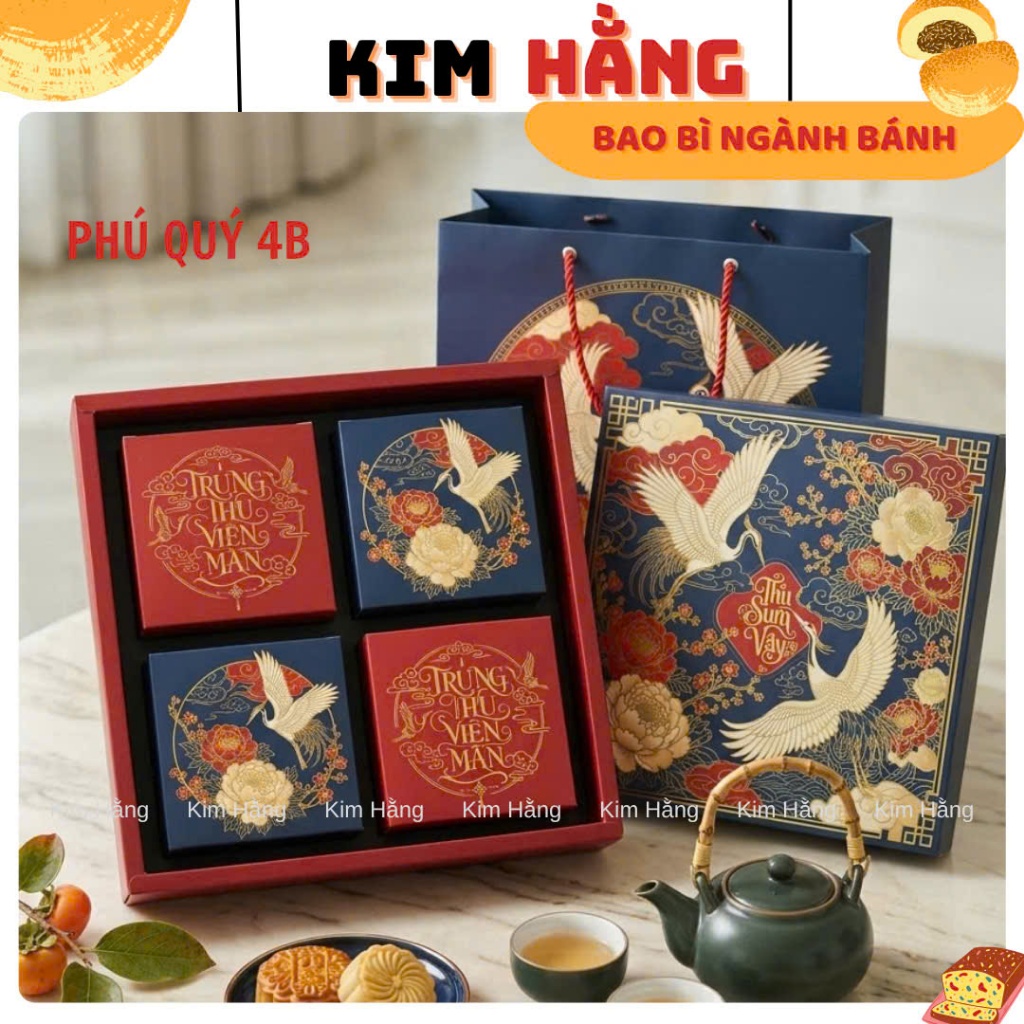 10 กล่อง บรรจุ 4 PHU QUI moon powder - กล่องบรรจุ 4 moon powder 150gr - 250gr. กล่องใส่ขนมไหว้พระจัน