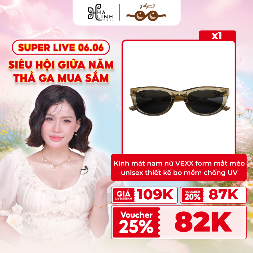 [Vo Ha Linh x July Glasses] แว่นกันแดด VEXX สําหรับผู้ชายและผู้หญิง รูปแบบตาแมว unisex ดีไซน์นุ่ม เห