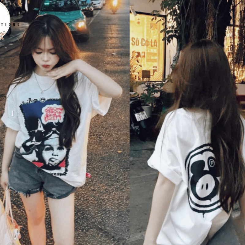 Poppop baby เสื้อยืด ทรงหลวม คอกลม ผ้าคอตตอน 260gsm มาตรฐาน 511ชีน