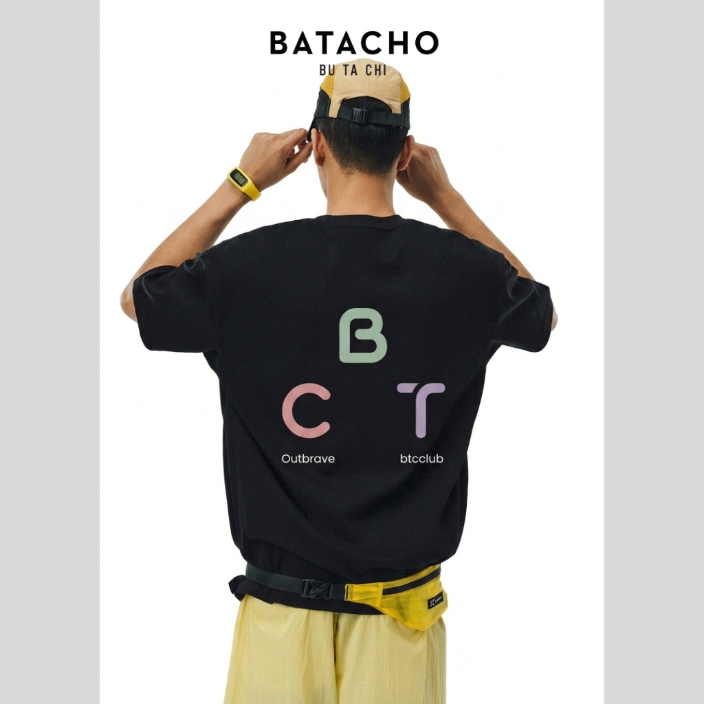 BATACHO family เสื้อยืด Boxy พรีเมี่ยมสําหรับผู้ชายและผู้หญิงลาย BTC TRIANGLE ผ้าคอตตอนไฟเบอร์คู่หวี
