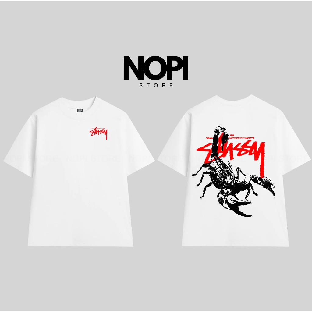 STU SCORPION เสื้อยืดทรงหลวมสําหรับผู้ชายและผู้หญิง UNISEX ผ้าฝ้ายคุณภาพสูง 280GSM THICK - NOPI STORE