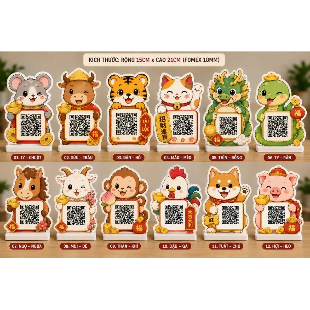 Fomex 12 Zodiac Signs Payment QR Code Board 10mm – ขาตั้งโต๊ะน่ารัก