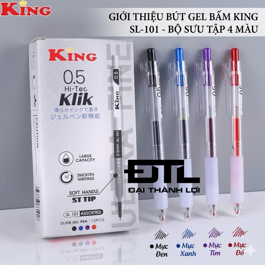 [SL101] BOX of 12 Hi-Tec King SL-101 / SL 101 Press Tip Ballpoint Pens 0.5mm Nib (หมึกน้ําเงิน แดง ด