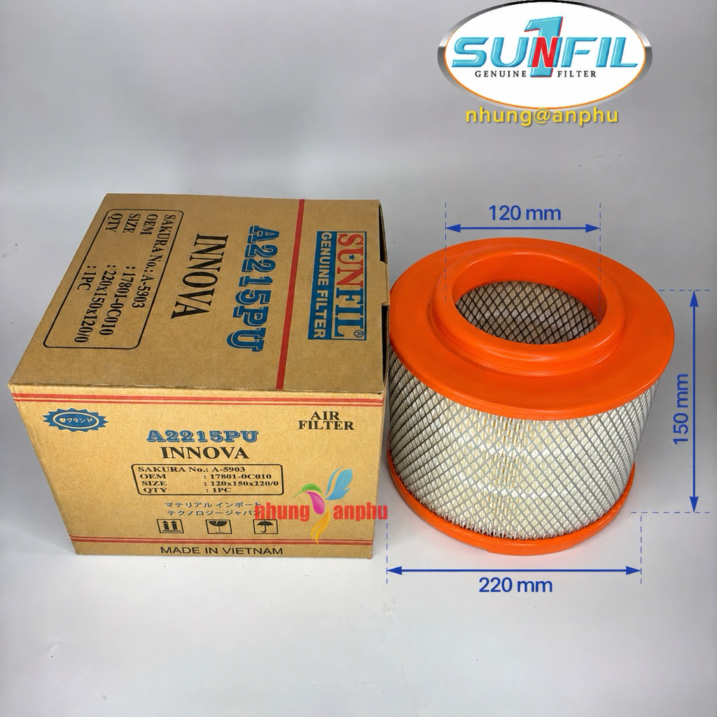A2215PU INNOVA 2006-2016 กรองอากาศเครื่องยนต์ 17801-0C010 ,178801-YzzA1