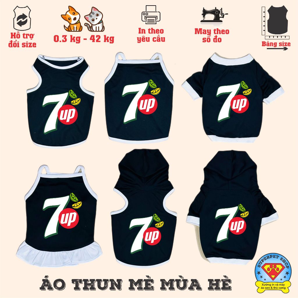เสื้อสุนัขและแมวฤดูร้อน - 7 UP SOFT DRINK LOGO - สีดํา - Superpet Shop