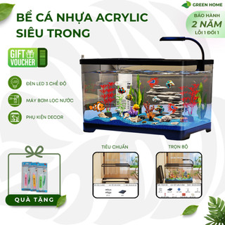 Bể cá mini nhựa acrylic siêu trong có đèn led và máy lọc - Bể cá để bàn làm việc decor phòng
