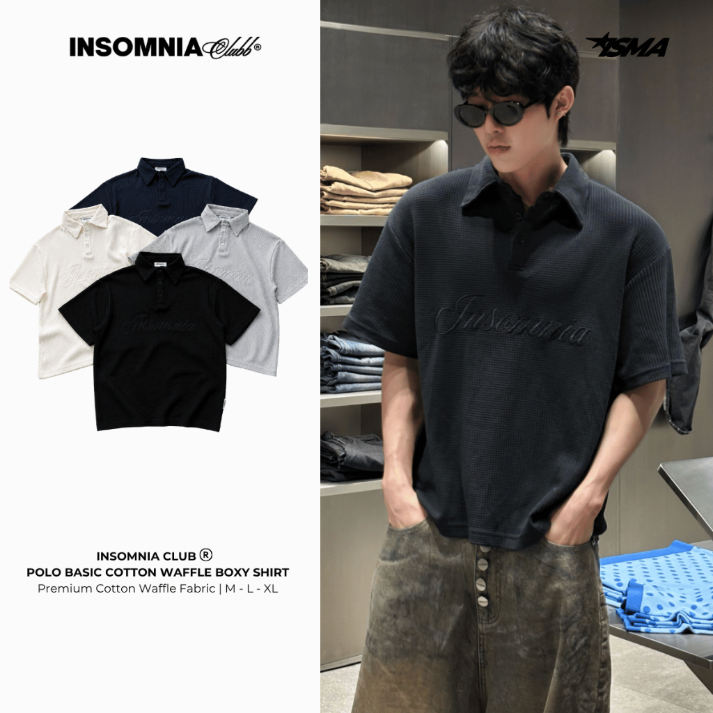 [NEW ARRIVAL] Basic Boxy Fit Polo Cotton Waffle Fabric Embroidered Logo INSOMNIA CLUB - TS078