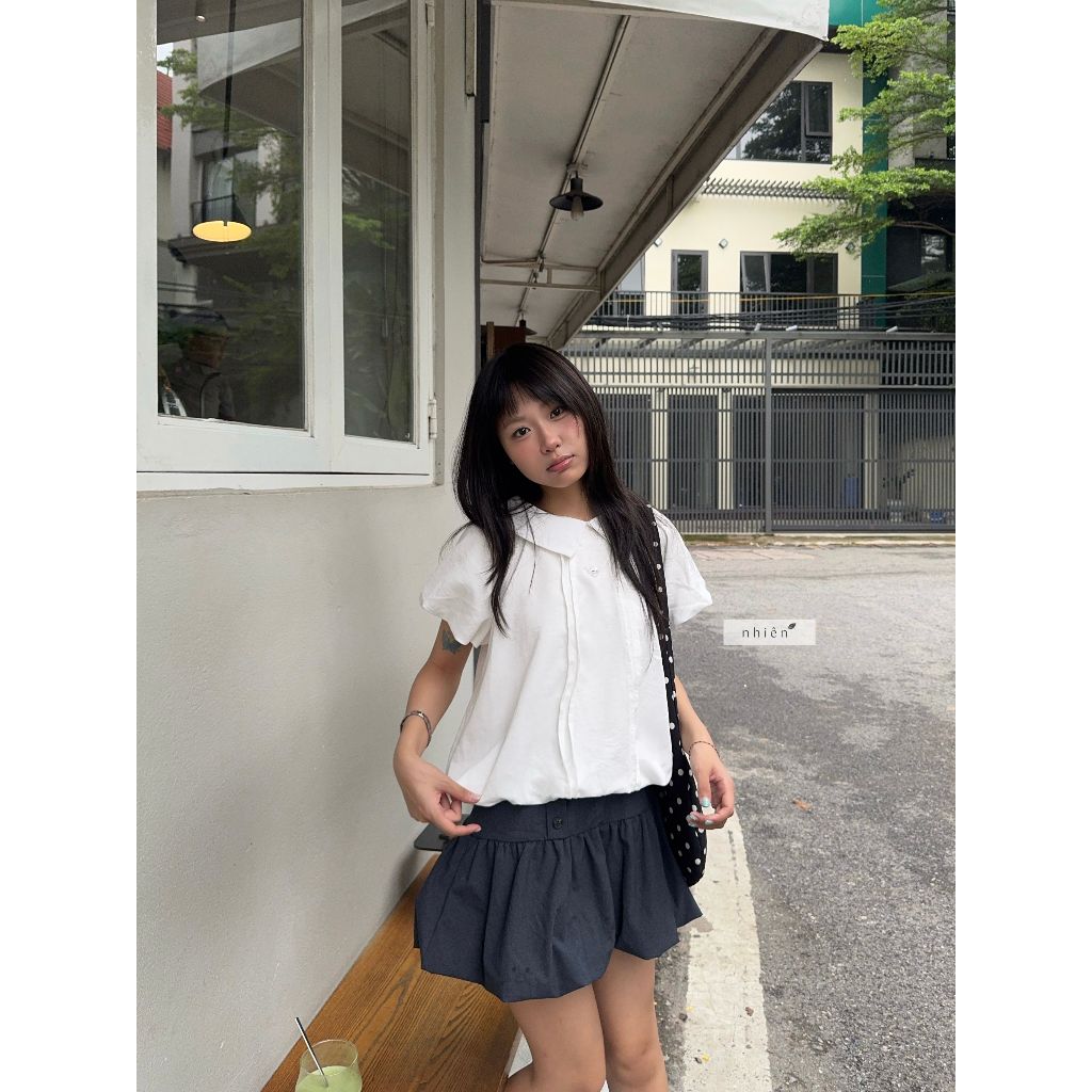 Heartbeat Top - เสื้อเชิ้ตผู้หญิง เสื้อเชิ้ต babydoll แขนพอง nhien.official NAS00010