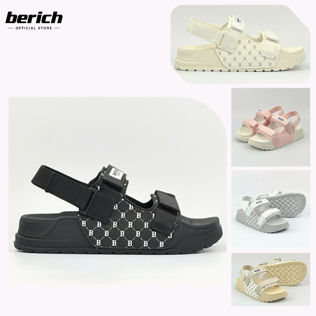 รองเท้าแตะพิมพ์ลาย Berich BE977 พร้อมสายรัดแนวนอน 2 เส้น - รองเท้าแตะสายรัดหลังลาย Monogram พร้อมพื้