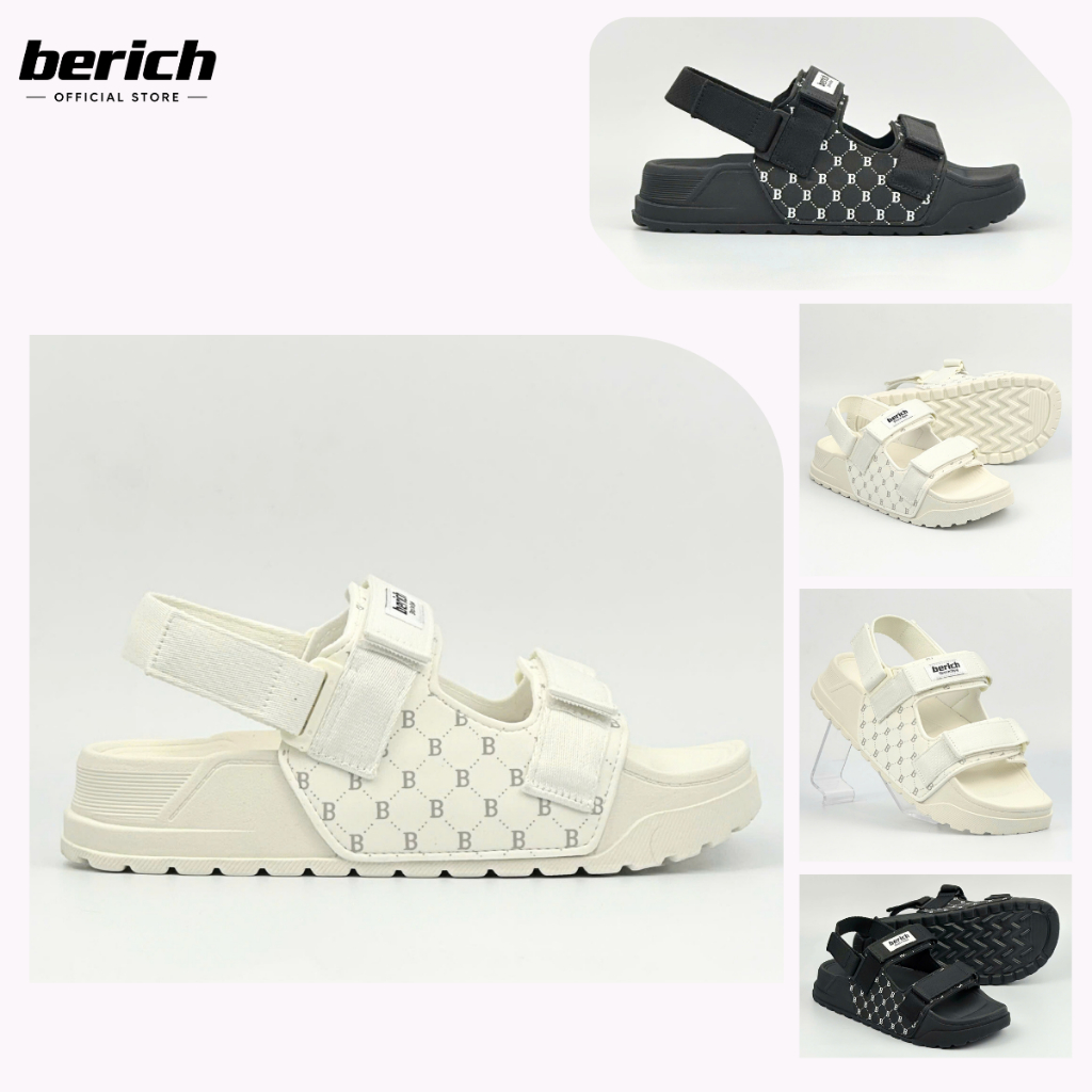 รองเท้าแตะ Berich BE977 พิมพ์ลายพร้อมสายรัดแนวนอน 2 เส้นพร้อมลาย B Monogram - รองเท้าแตะสําหรับบุรุษ