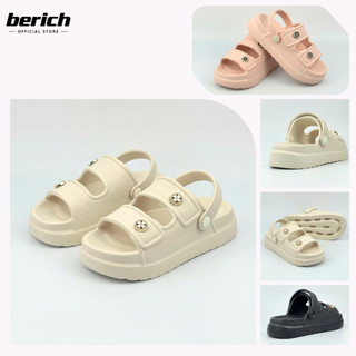 Dép Sandal Nữ BERICH Đế Cao 4.5cm EVA Êm Nhẹ Chống Thấm Nước Đi Mưa Đi Biển, 2 Quai Ngang Mũi Hở, Dép Quai Ngang BE378