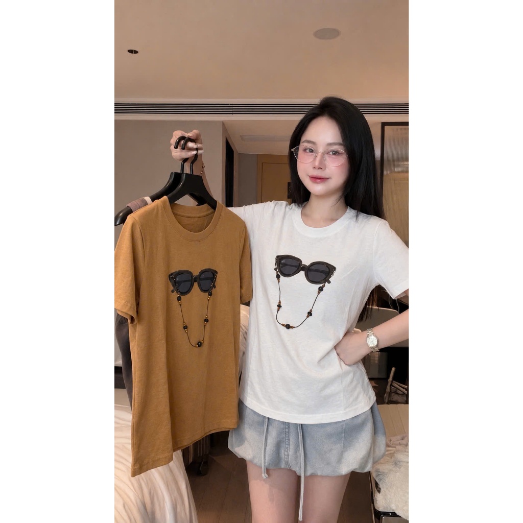 เสื้อยืดผู้หญิงลายแว่นตา QC Minxu Shop SK05