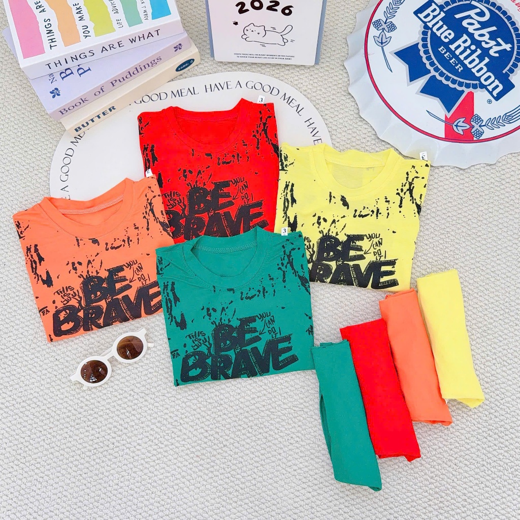 BE BRAVE เสื้อยืด + BUNNY KIDS Boy Shorts Set - เสื้อผ้าเด็ก Active Made of Soft Cool Cotton 8-18kg