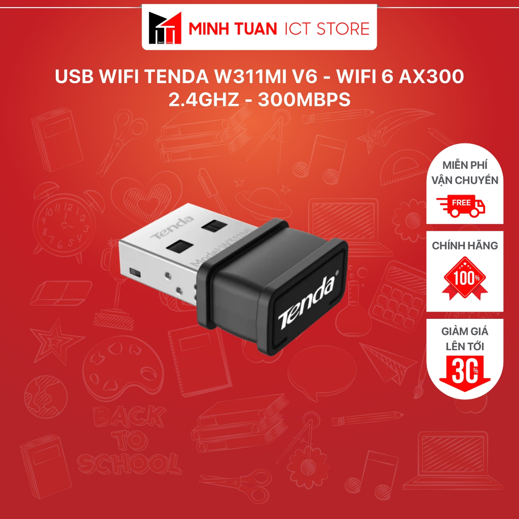 USB Wifi Tenda W311MI V6 - Wifi 6 AX300 - 2.4GHz - 300Mbps