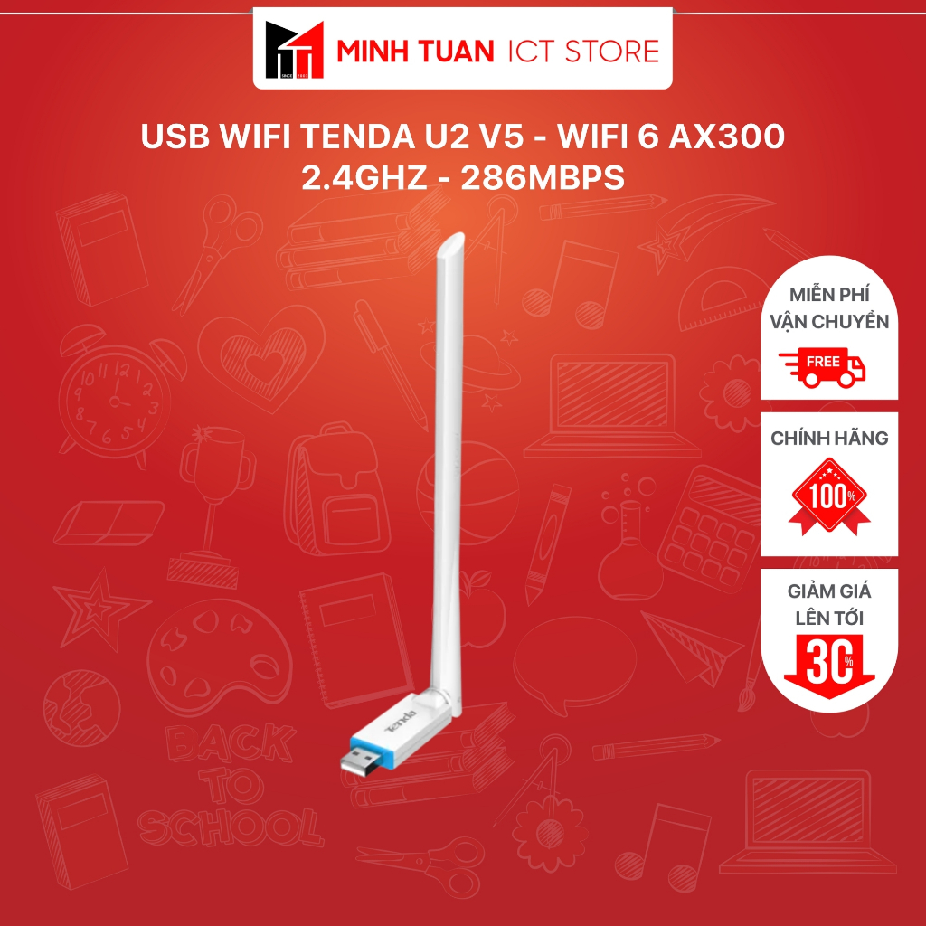 USB Wifi Tenda U2 V5 - Wifi 6 AX300 - 2.4GHz - 286Mbps