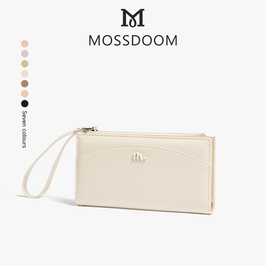 MOSSDOOM Area Wallet Womens Long Wallet Handheld Zippered Multi-Card Slot พร้อมสายรัดข้อมือเรียบง่ายและมีสไตล์