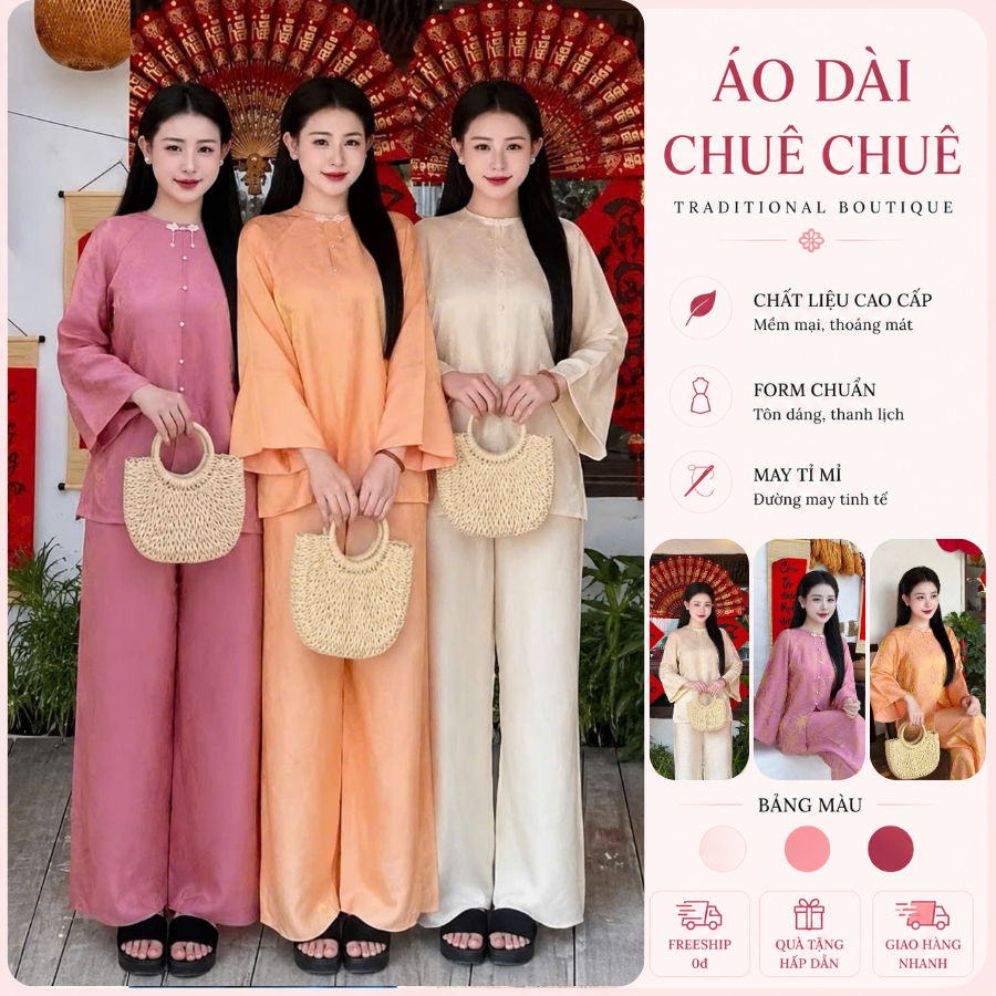 Ming Nhat Dynasty French Dress Collection ทําจากผ้าไหมคุณภาพสูง ดีไซน์คอกลม พร้อมโบว์มุกสวยหรู