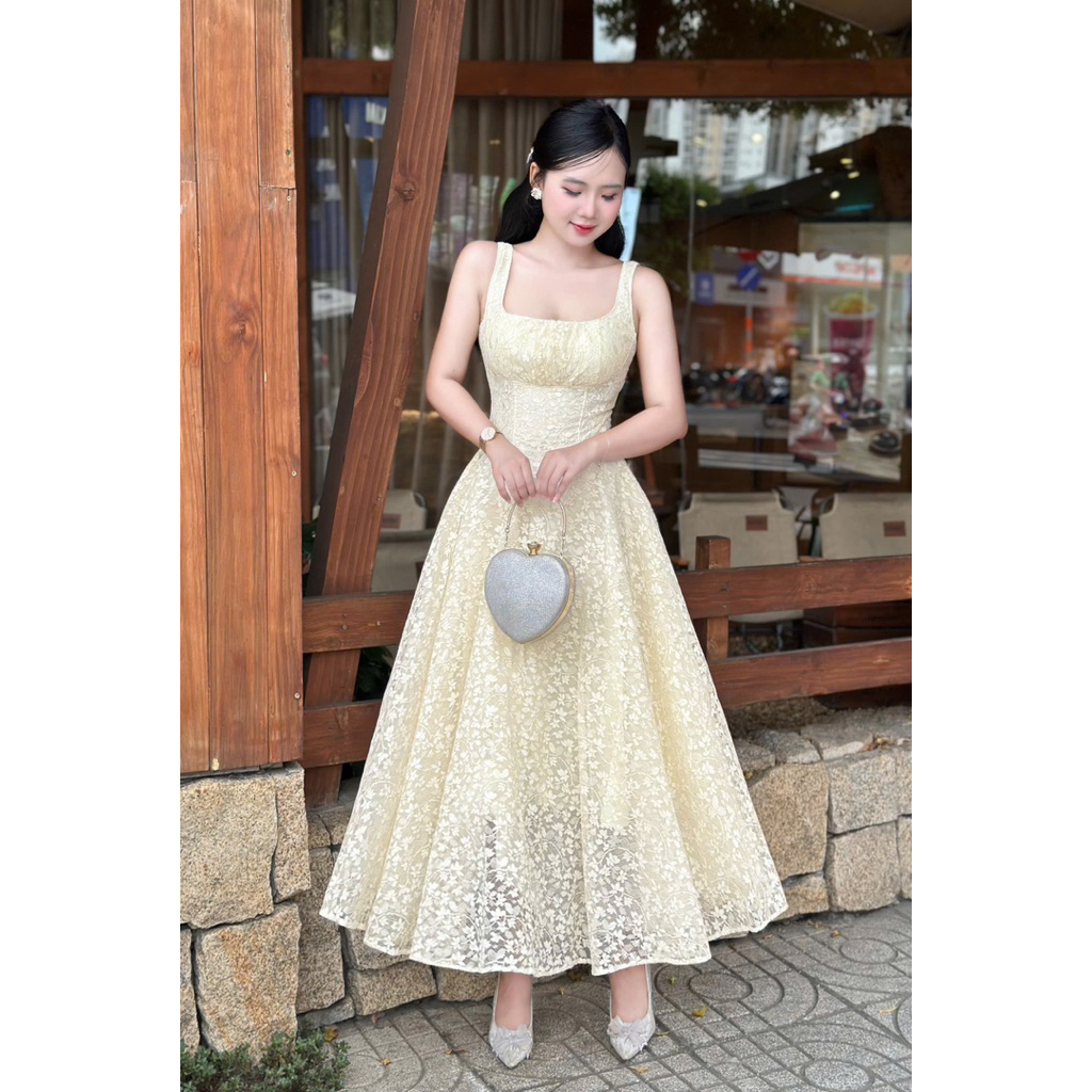 การออกแบบ ง1168ชุดเดรสปาร์ตี้ลูกไม้ลายดอกไม้แฟชั่นสตรีชุดเดรสบานยาวสําหรับผู้หญิงพร้อมยางยืด 2 เส้น