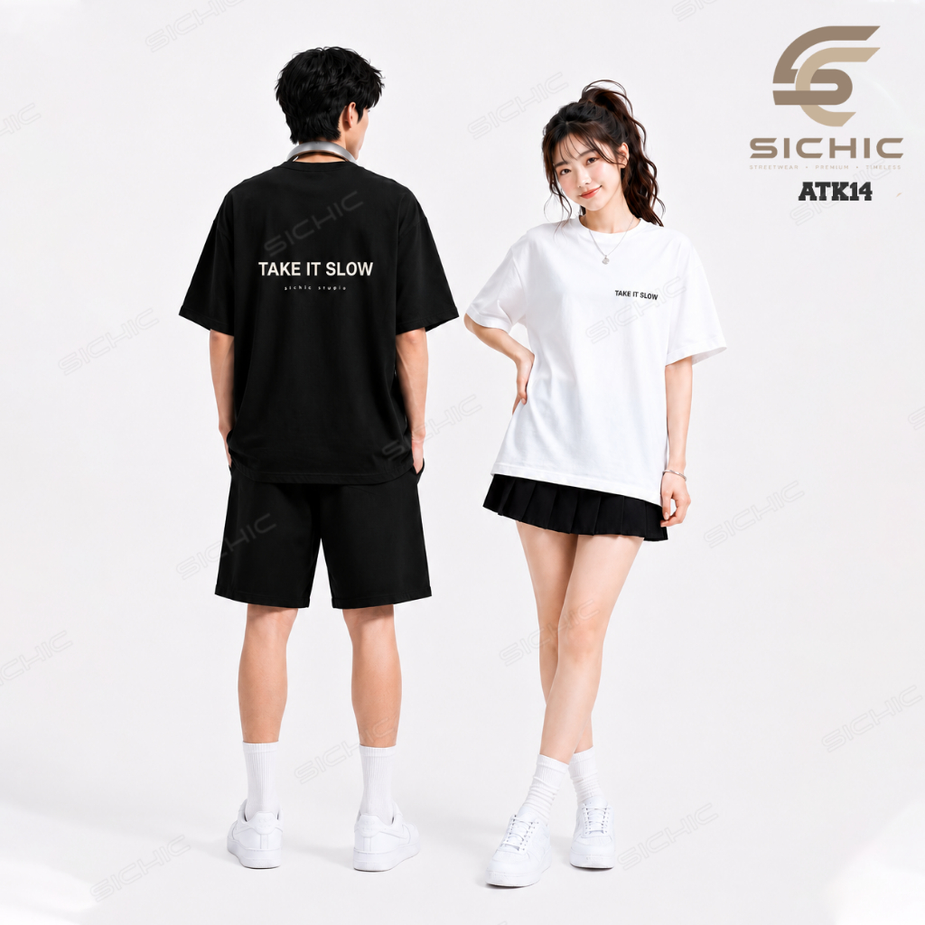 เสื้อยืด Oversize TAKE IT SLOW Unisex Loose Form ผ้าฝ้าย 100% | SICHIC ATK14
