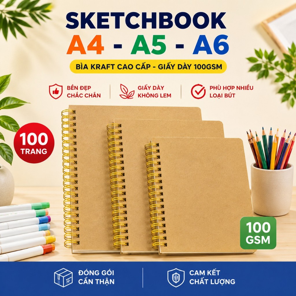 [SUPER HOT] Sketchbook A4 A5 A6 100 หน้าหนา 100 แกรม - สมุดสเก็ตช์ดินสอ