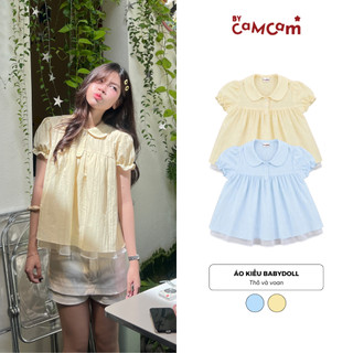 Áo Kiểu Babydoll Cổ Sen Phối Voan Mềm 𝑩𝒚𝒄𝒂𝒎𝒄𝒂𝒎 Tay Bồng Phối Bèo Nữ Tính Trendy AKN554