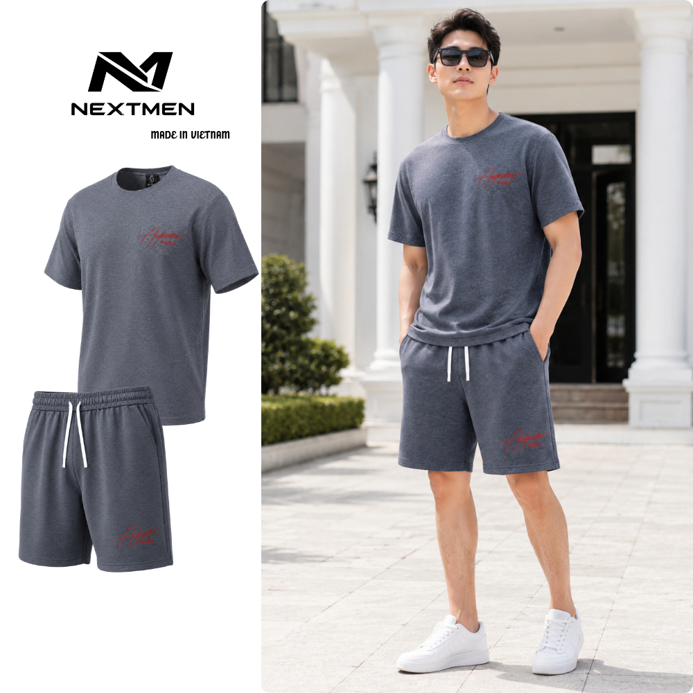 ลายเซ็น ชุดเซ็ทผู้ชาย เสื้อยืด กางเกงขาสั้น ผ้าคอตตอน นุ่ม เท่ ยืด ใส่สบาย BHN91
