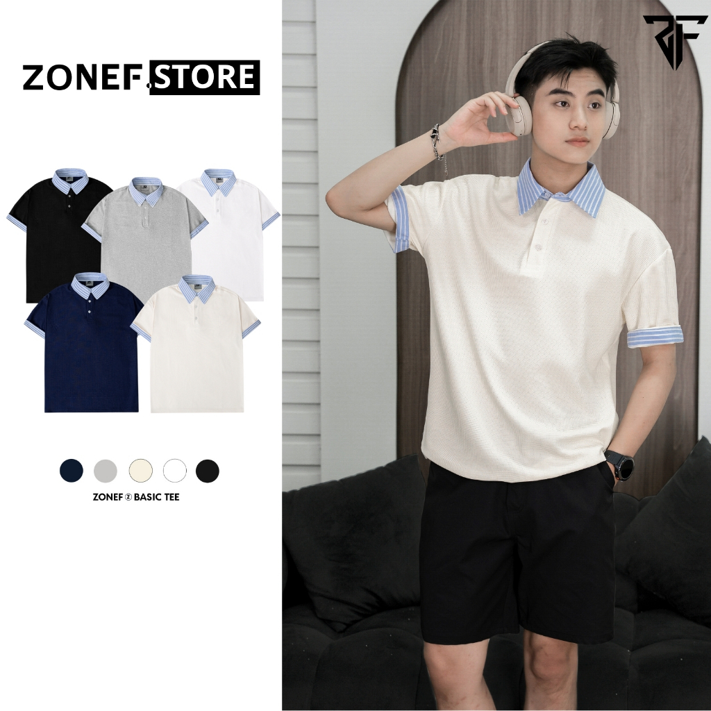 เสื้อโปโลแขนสั้นเสื้อลายสก๊อตสีฟ้าZONEF STOREคุณภาพสูงCoolรังผึ้งผ้าฝ้ายเสื้อยืดสําหรับผู้ชายและผู้หญิงUnisex ACK