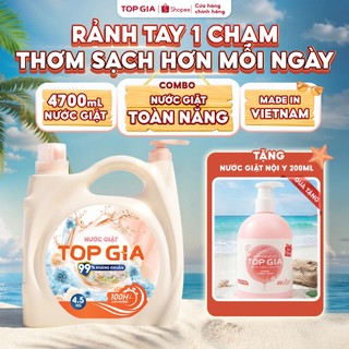 (Tặng Chai 200ml) Can Nước Giặt Xả TopGia 2 Vòi Tiện Lợi 4.5KG Lưu Hương Thơm 100H, Kháng Khuẩn 99%