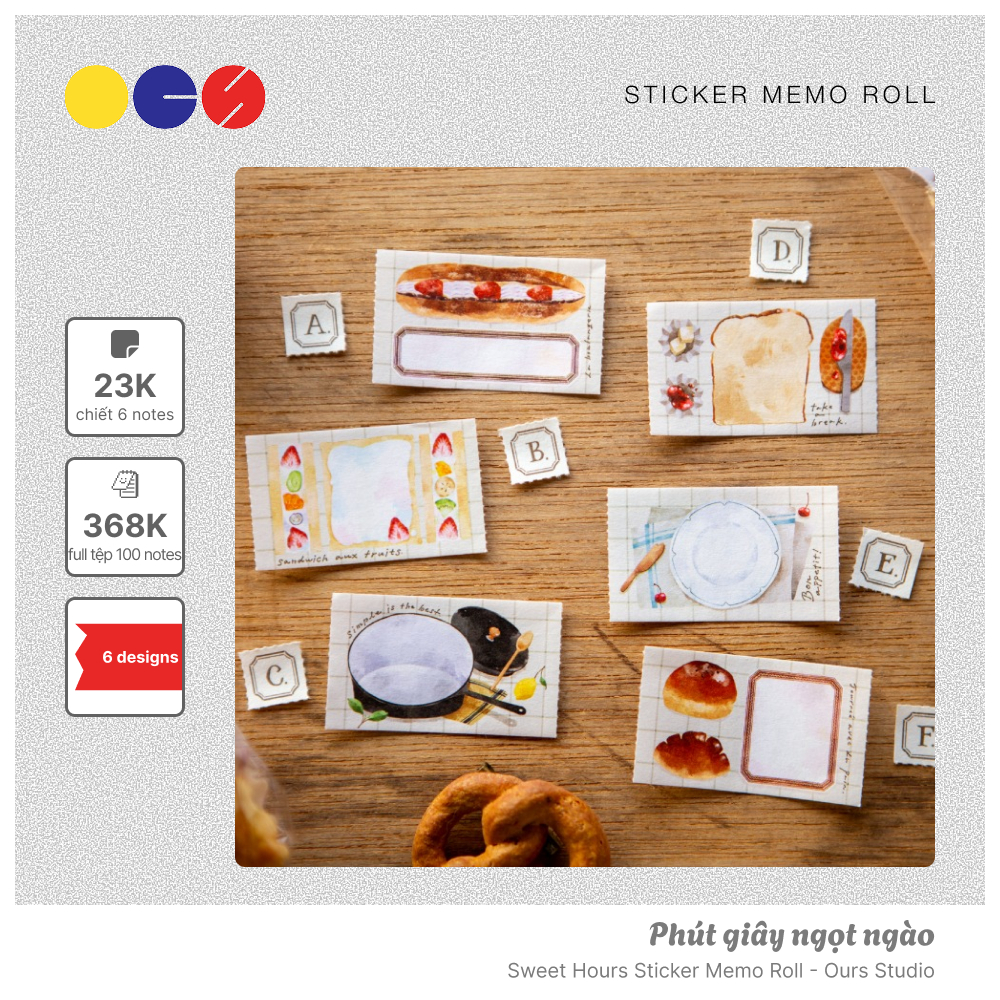 6 แผ่น - กระดาษโน๊ตสติ๊กเกอร์ - Sweet moments - ของเรา Studio - Sweet Hours Sticker Memo Roll - 6 แบ