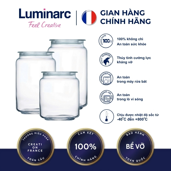ชุดโถแก้ว Luminarc Rondo 3 ใบ ความจุ 0.5L, 0.75L, 1L I กล่องใส่อาหาร P753/5/P7576/P7537