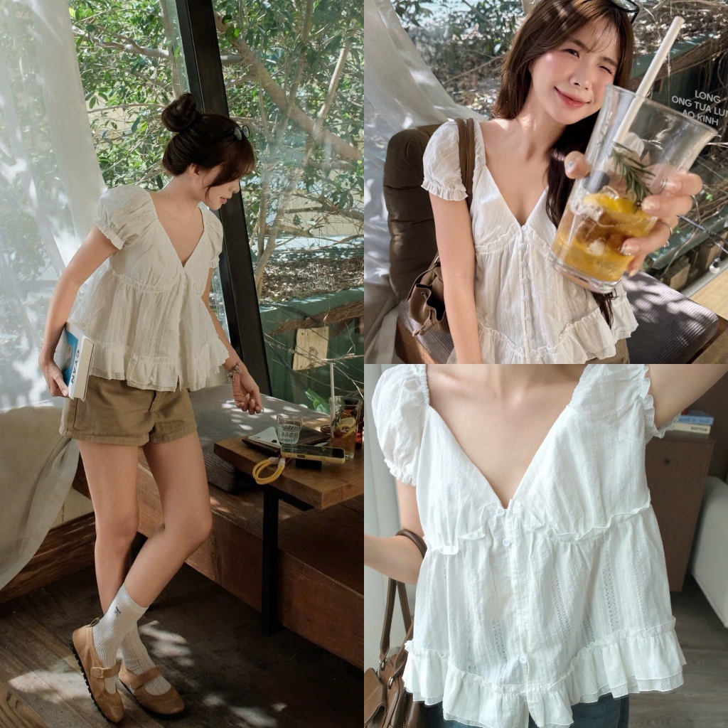 Wendy Top (TSW) เสื้อเชิ้ต babydoll ผู้หญิงแขนระบาย the.sweather