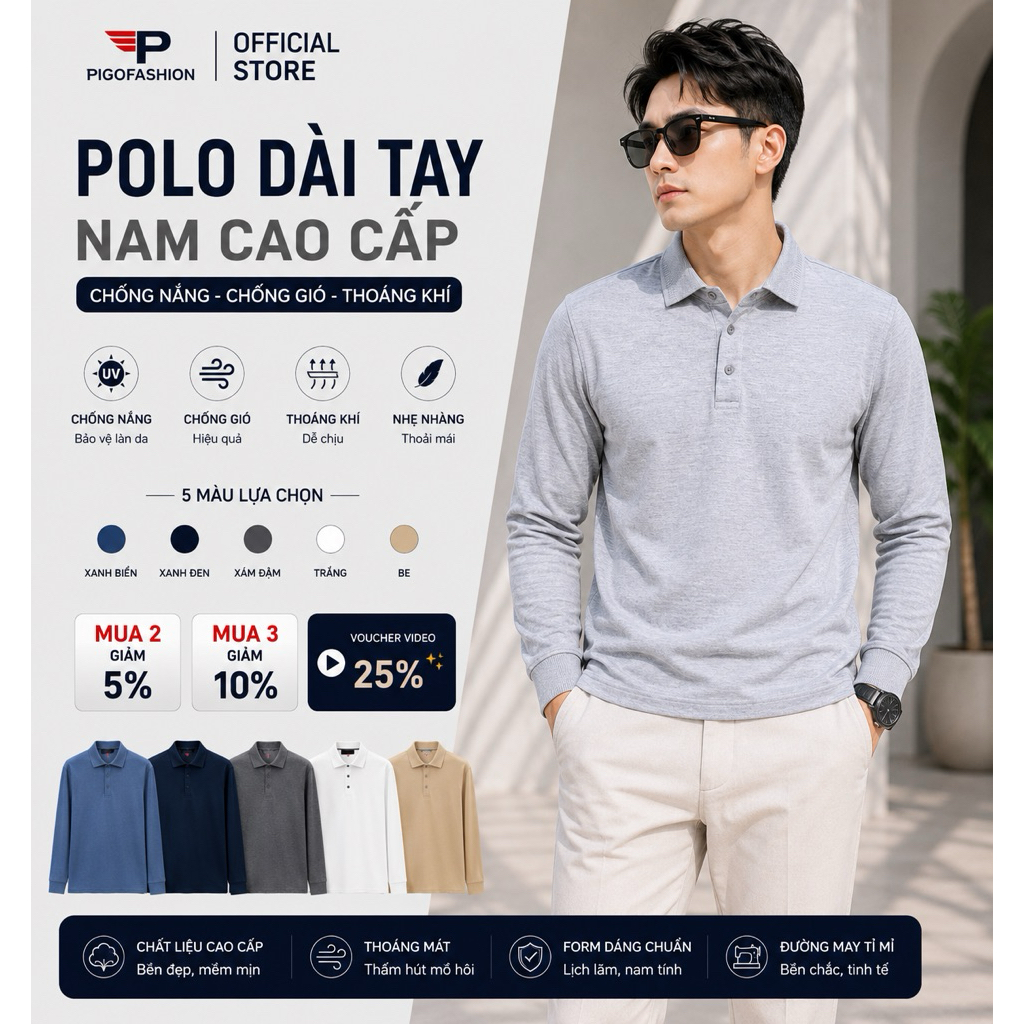 Pigofashion Zpg-ADT10 เสื้อยืดคอปกแขนยาวผู้ชายทําจากผ้าฝ้ายคุณภาพสูง เลือกสีได้