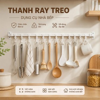 Thanh Ray Gồm 10 Móc Treo Di Chuyển Qua Lại Linh Hoạt Dính Tường