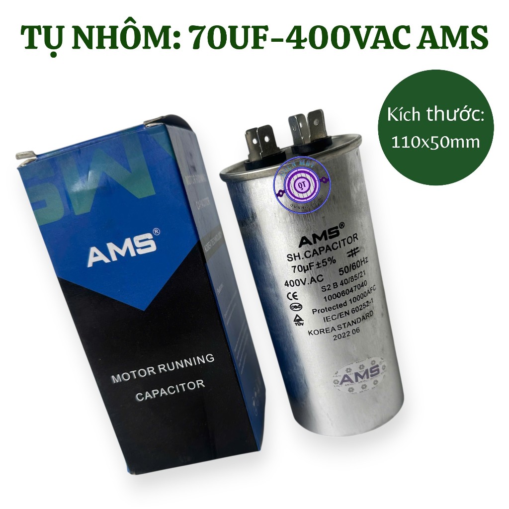 ตัวเก็บประจุอลูมิเนียม 70uf 400Vac - ตัวเก็บประจุแบบปั๊ม 70uf - AMS ของแท้ 70uf ตัวเก็บประจุเครื่องป