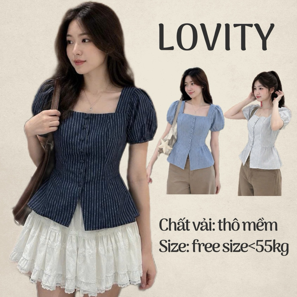 เสื้อคอปกสี่เหลี่ยมติดกระดุมลายสก๊อตแฟชั่นสตรีเกาหลี by LOVITY TNK06