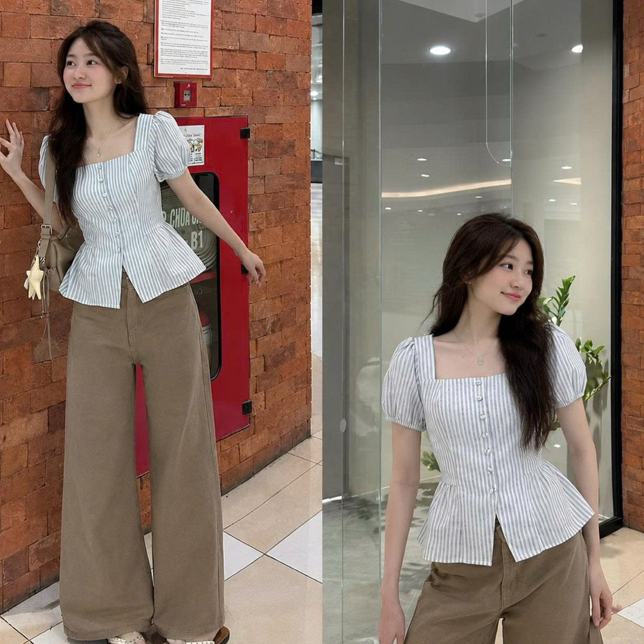 เสื้อติดกระดุมคอเหลี่ยมสาวหวานสวยมาก H TNK06