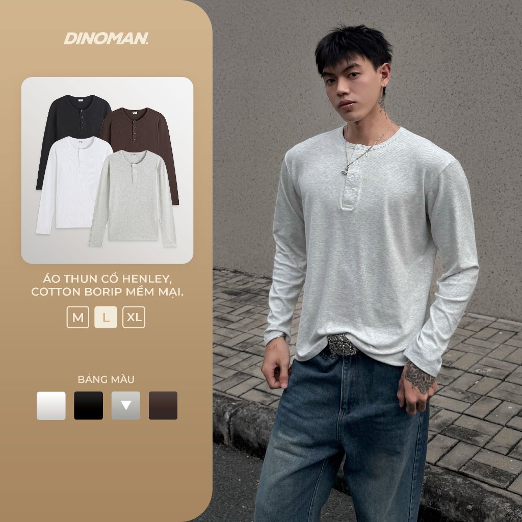 Henley DINOMAN เสื้อยืดคอปก Cotton Borip นุ่ม เย็นสบาย ยืด ยืดหยุ่น สําหรับโรงเรียนและออกนอกบ้าน AP012