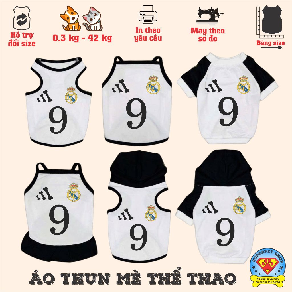 เสื้อสุนัขและแมวฤดูร้อน - REAL FOOTBALL CLUB LOGO MAD.RID MB9 - BLACK AND WHITE - Superpet Shop