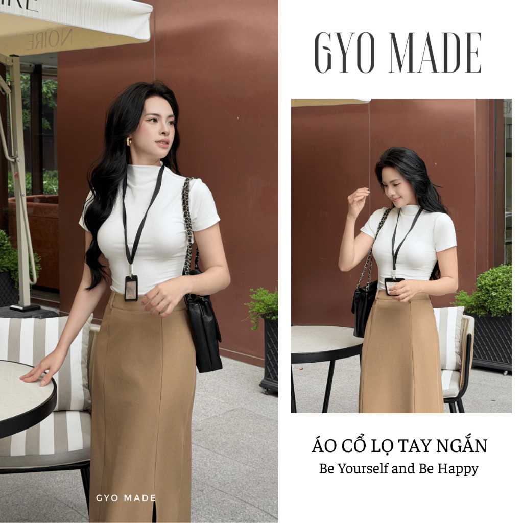 GYOMADE เสื้อยืดผู้หญิงคอเต่าแขนสั้นกอดตัว ผ้ายางยืดยืด 4 ทิศทางคุณภาพสูง | GA115