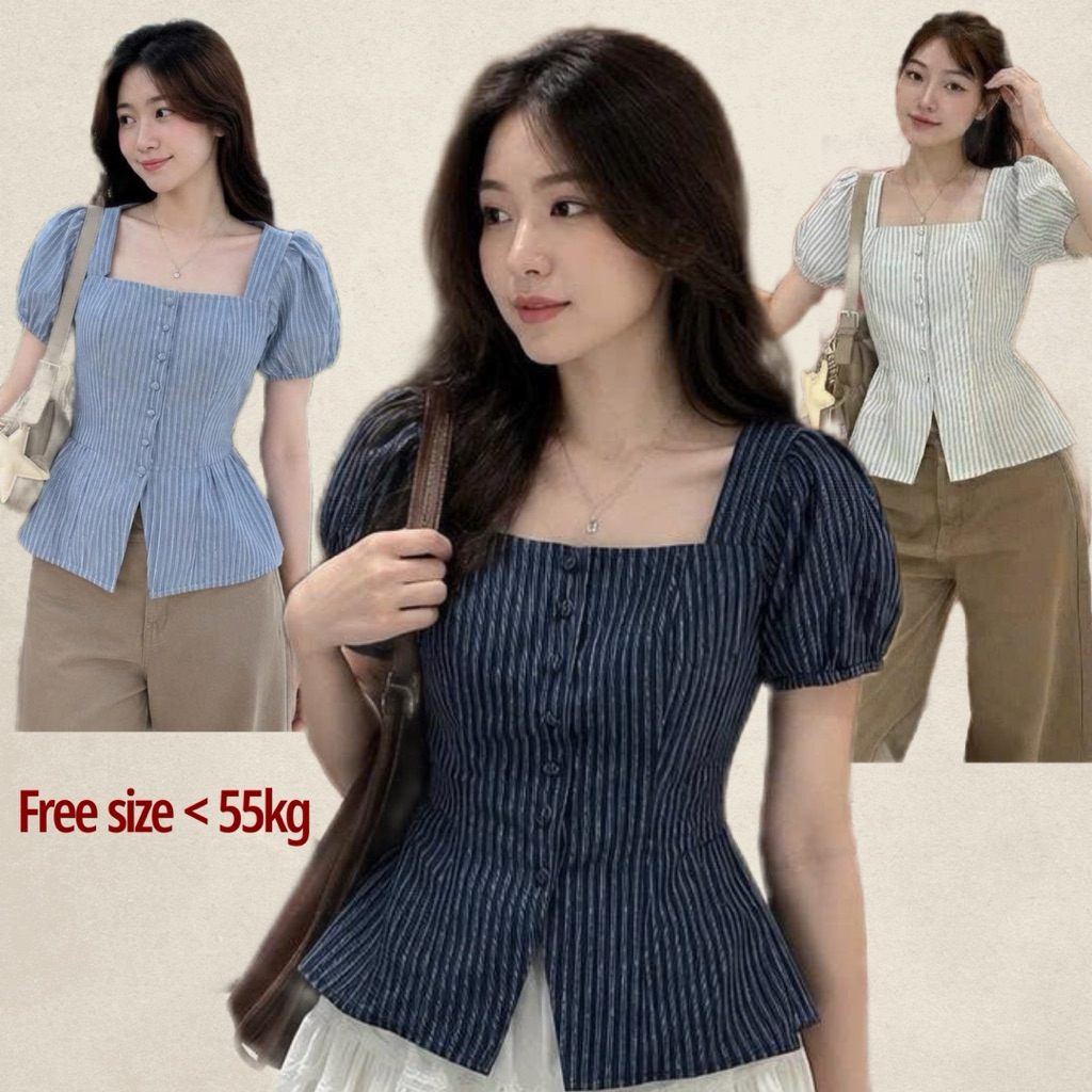 เสื้อคอเหลี่ยมแขนสั้นสุดหรูพร้อมขอบเอว แฟชั่นผู้หญิง LUMI BOUTIQUE TNK06