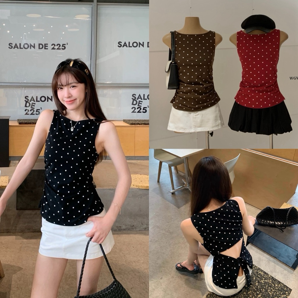 NHY.studio /WGWE/ เสื้อกล้ามลายจุดเปลือยหลัง Flattering 9848