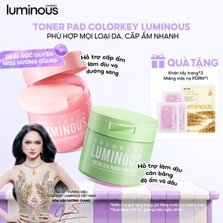 Toner Pad Colorkey Luminous| Hỗ Trợ Dưỡng Sáng, Cấp Ẩm, Làm Dịu Da | Tinh Chất Trà Xanh và Hoa Sen| Phù hợp da nhạy cảm