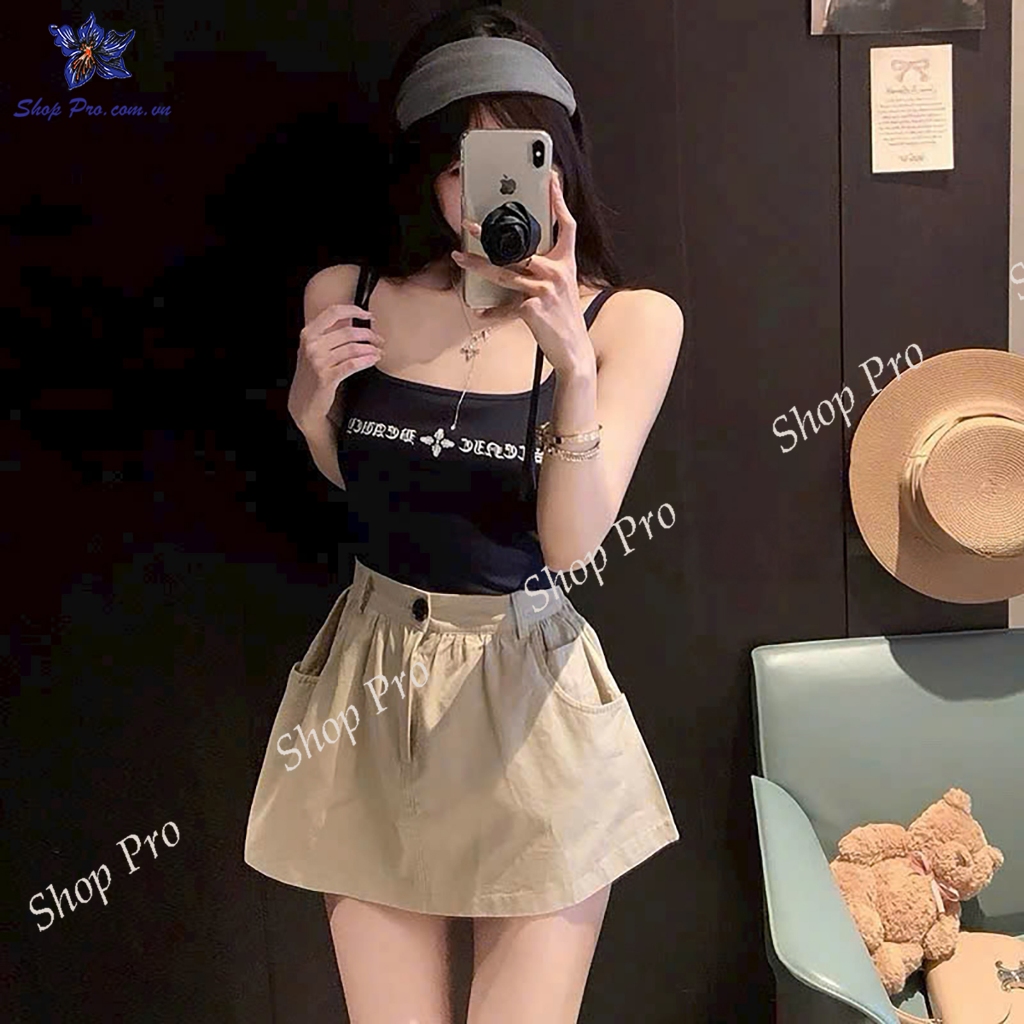 QC Shop Pro CV9K กระโปรงทรงเอเอวสูงพร้อมกางเกง