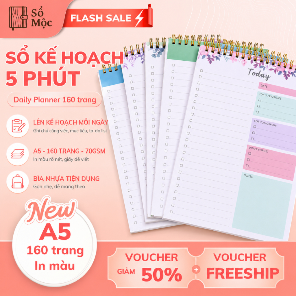 5 นาที Planner – Daily Planner 160 หน้าพิมพ์สี, ปกพลาสติก Daily Planner (7903)