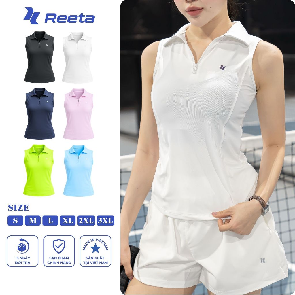 รีต้า เสื้อกล้ามกีฬาสําหรับผู้หญิงพร้อมปลอกคอซิปวัสดุยืดหยุ่นสําหรับเทนนิสแบดมินตันผักดองวิ่งออกกําลังกาย...A206