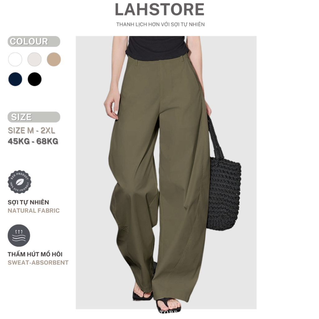 LAHSTORE กางเกงขากว้างขากว้างผ้าลินินเอวสูงและเป้าสั้น QD15 (Moss Green)
