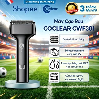 Máy cạo râu điện lưỡi thẳng Coclear CWF301 với 3 cụm lưỡi cạo, cạo ướt và khô, sạc nhanh Type-C